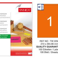 Tanex TW-2294 210x294.86 mm 100'lü Turuncu Floresan Laser Etiket