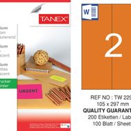 Tanex TW-2297 105x297 mm Flo Turuncu Laser Etiket