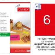 Tanex TW-2303 105x99 mm 100'lü Kırmızı Floresan Laser Etiket