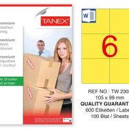 Tanex TW-2303 105x99 mm 100'lü Sarı Pastel Laser Etiket