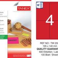 Tanex TW-2304 105x140 mm 100'lü Kırmızı Floresan Laser Etiket