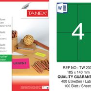 Tanex TW-2304 105x140 mm 100'lü Yeşil Floresan Laser Etiket