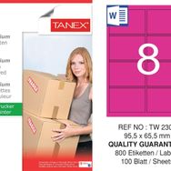 Tanex TW-2308 95.5x65.5 mm 100'lü Pembe Pastel Laser Etiket