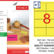Tanex TW-2308 95.5x65.5 mm 100'lü Sarı Floresan Laser Etiket