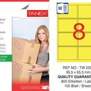 Tanex TW-2308 95.5x65.5 mm 100'lü Sarı Pastel Laser Etiket