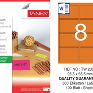 Tanex Tw-2308 95.5x65.5 mm Flo Turuncu Laser Etiket