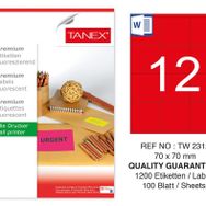Tanex TW-2312 70x70 mm 100'lü Kırmızı Floresan Laser Etiket