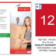 Tanex TW-2312 70x70 mm 100'lü Kırmızı Pastel Laser Etiket