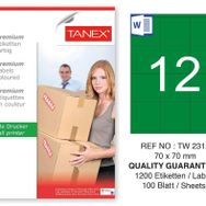 Tanex TW-2312 70x70 mm 100'lü Yeşil Pastel Laser Etiket