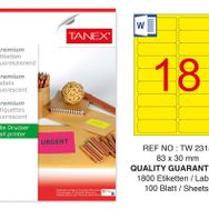Tanex TW-2318 83x30 mm 100'lü Sarı Floresan Laser Etiket
