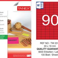Tanex TW-2319 33x19 mm 100'lü Kırmızı Floresan Laser Etiket