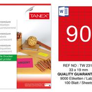 Tanex TW-2319 33x19 mm 100'lü Kırmızı Pastel Laser Etiket