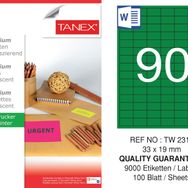 Tanex TW-2319 33x19 mm 100'lü Yeşil Floresan Laser Etiket