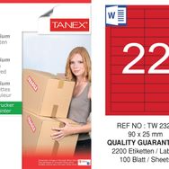 Tanex TW-2320 90x25 mm 100'lü Kırmızı Pastel Laser Etiket