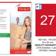 Tanex TW-2327 70x30 mm 100'lü Kırmızı Pastel Laser Etiket