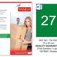 Tanex TW-2327 70x30 mm 100'lü Yeşil Pastel Laser Etiket
