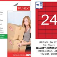 Tanex TW-2334 33x55 mm 100'lü Kırmızı Pastel Laser Etiket