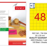 Tanex TW-2348 35x35 mm 100'lü Sarı Floresan Laser Etiket