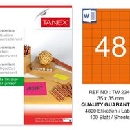 Tanex TW-2348 35x35 mm 100'lü Turuncu Floresan Laser Etiket
