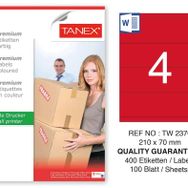 Tanex TW-2370 210x70 mm 100'lü Kırmızı Pastel Laser Etiket