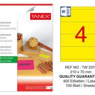 Tanex TW-2370 210x70 mm 100'lü Sarı Floresan Laser Etiket