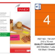 Tanex TW-2370 210x70 mm 100'lü Turuncu Floresan Laser Etiket