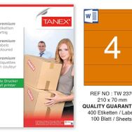 Tanex TW-2370 210x70 mm Turuncu Pastel 100'lü Laser Etiket