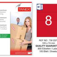 Tanex TW-2374 105x74.25 mm 100'lü Kırmızı Pastel Laser Etiket