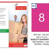 Tanex TW-2374 105x74.25 mm 100'lü Pembe Pastel Laser Etiket