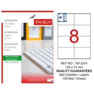 Tanex TW-2374 105x74.25mm Beyaz Etiket