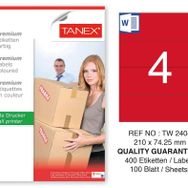 Tanex TW-2404 210x74.25 mm 100'lü Kırmızı Pastel Laser Etiket100 Lü