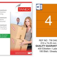 Tanex TW-2404 210x74.25 mm Turuncu Pastel 100'lü Laser Etiket