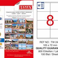 Tanex TW-2408 105x72 mm Lazer Etiket