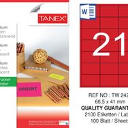 Tanex TW-2421 66.5x41 mm 100'lü Kırmızı Floresan Laser Etiket