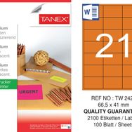 Tanex TW-2421 66.5x41 mm Flo Turuncu Laser Etiket