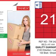 Tanex TW-2421 66,5x41 mm 100'lü Kırmızı Pastel Laser Etiket