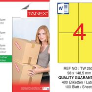 Tanex TW-2504 98x149 mm 100'lü Sarı Pastel Laser Etiket