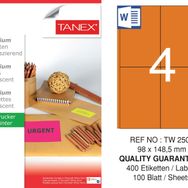 Tanex TW-2504 98x149 mm Flo Turuncu Laser Etiket