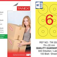 Tanex TW-2506 79x20 mm 100'lü Sarı Pastel Laser Etiket