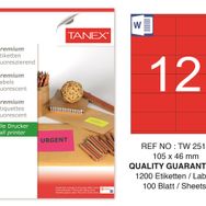 Tanex TW-2512 105x46 mm 100'lü Kırmızı Floresan Laser Etiket