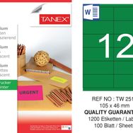 Tanex TW-2512 105x46 mm 100'lü Yeşil Floresan Laser Etiket