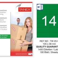 Tanex TW-2514 105x38 mm 100'lü Yeşil Pastel Laser Etiket
