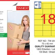 Tanex TW-2518 70x45 mm 100'lü Sarı Pastel Laser Etiket