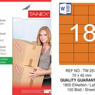 Tanex TW-2518 70x45 mm Turuncu Pastel 100'lü Laser Etiket