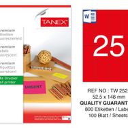 Tanex TW-2525 52.5x148.5 mm 100'lü Kırmızı Floresan Laser Etiket