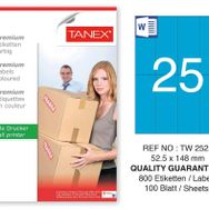Tanex TW-2525 52.5x148.5 mm 100'lü Mavi Pastel Laser Etiket