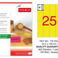 Tanex TW-2525 52.5x148.5 mm 100'lü Sarı Floresan Laser Etiket