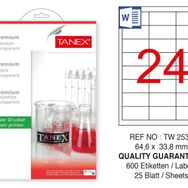 Tanex TW-2533 64.6x33.8 mm 600'lü Şeffaf Laser Etiket