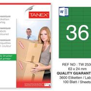Tanex TW-2536 63x24 mm 100'lü Yeşil Pastel Laser Etiket