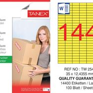 Tanex TW-2544 35x12.4355 mm 100'lü Sarı Pastel Laser Etiket